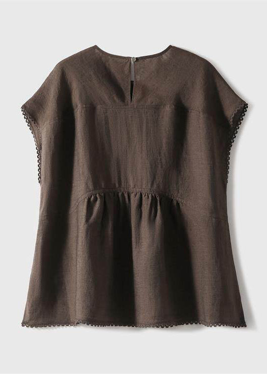 Art Brown Oversized Patchwork Wrinkled Linen Tank