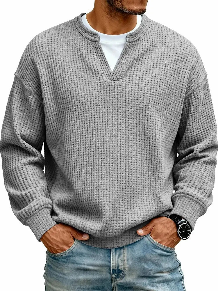 Men's Breathable Soft Long-Sleeve Henley Polo Shirt