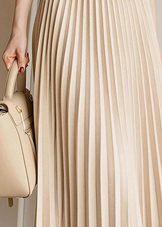 Apricot Elastic Waist Pleated Skirt