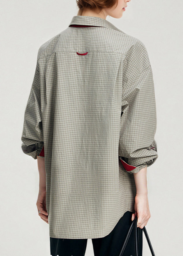 Grey Oversized Plaid Cotton Piece Shirts