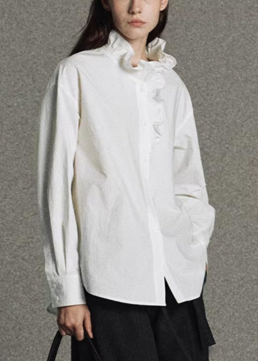 Plus Size White Ruffled Cotton Shirt