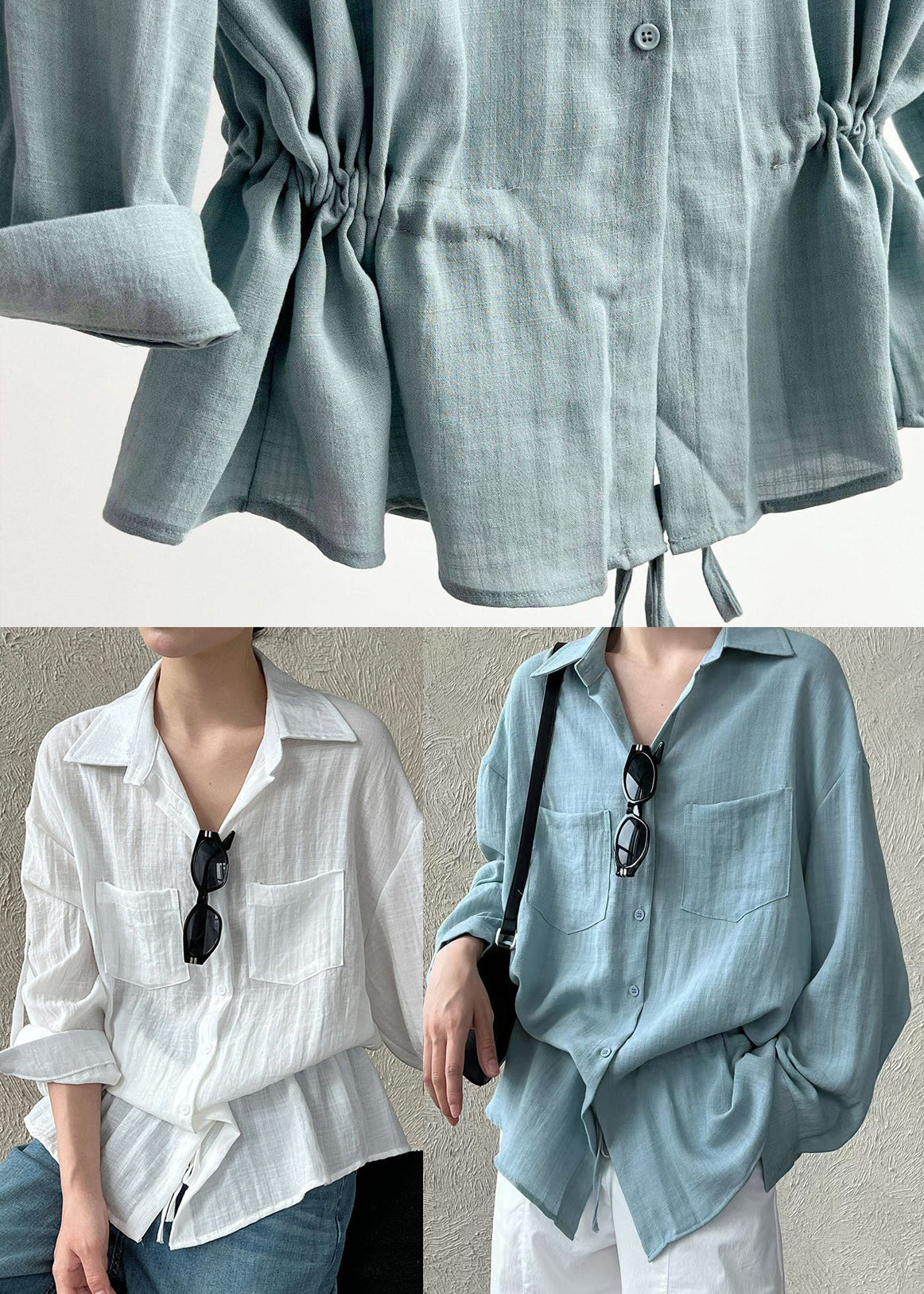 Sky Blue Oversized Cotton Drawstring Pockets