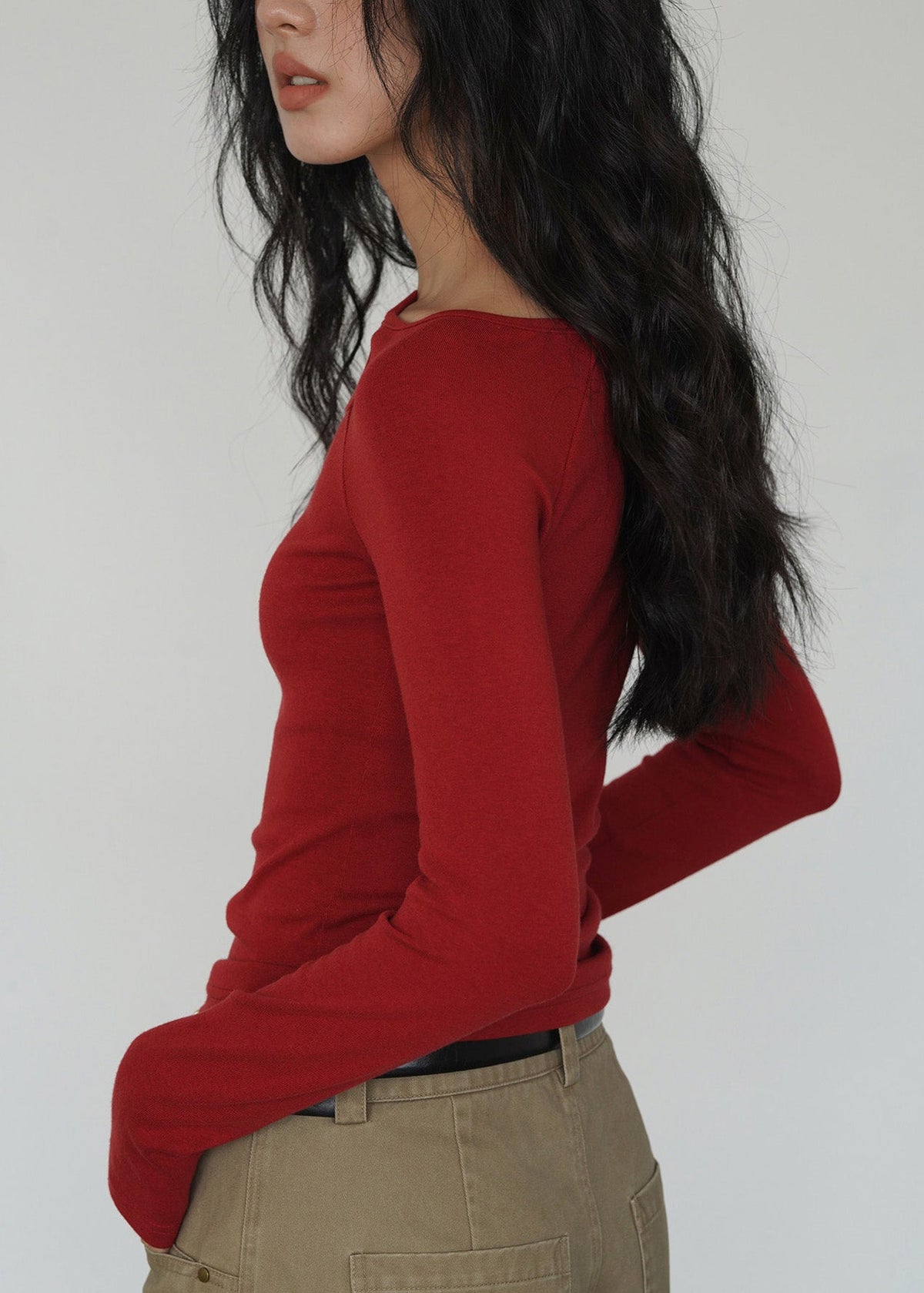 Red Hollow Out Cotton T Shirt