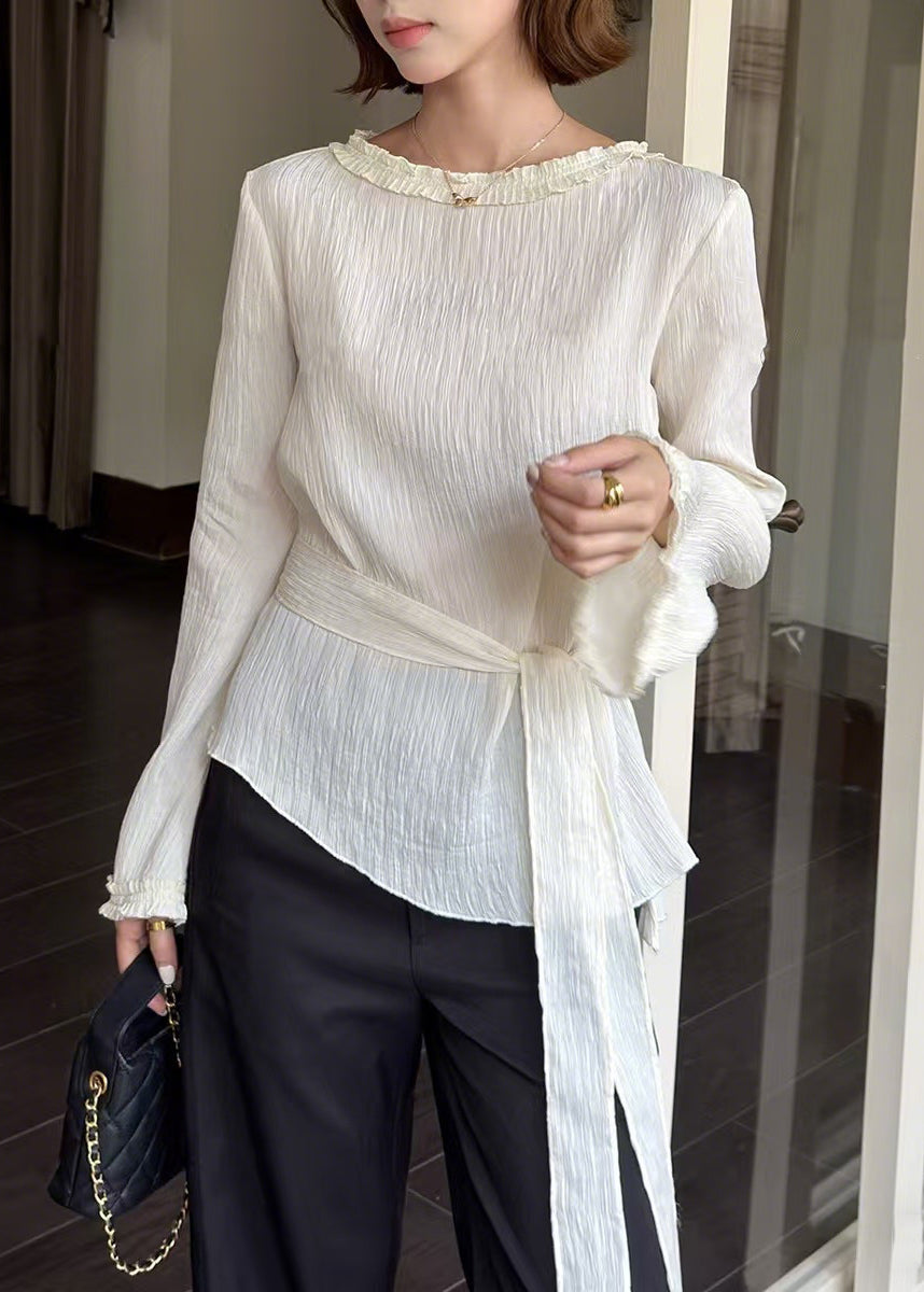 White Asymmetrical Tie Waist Cotton