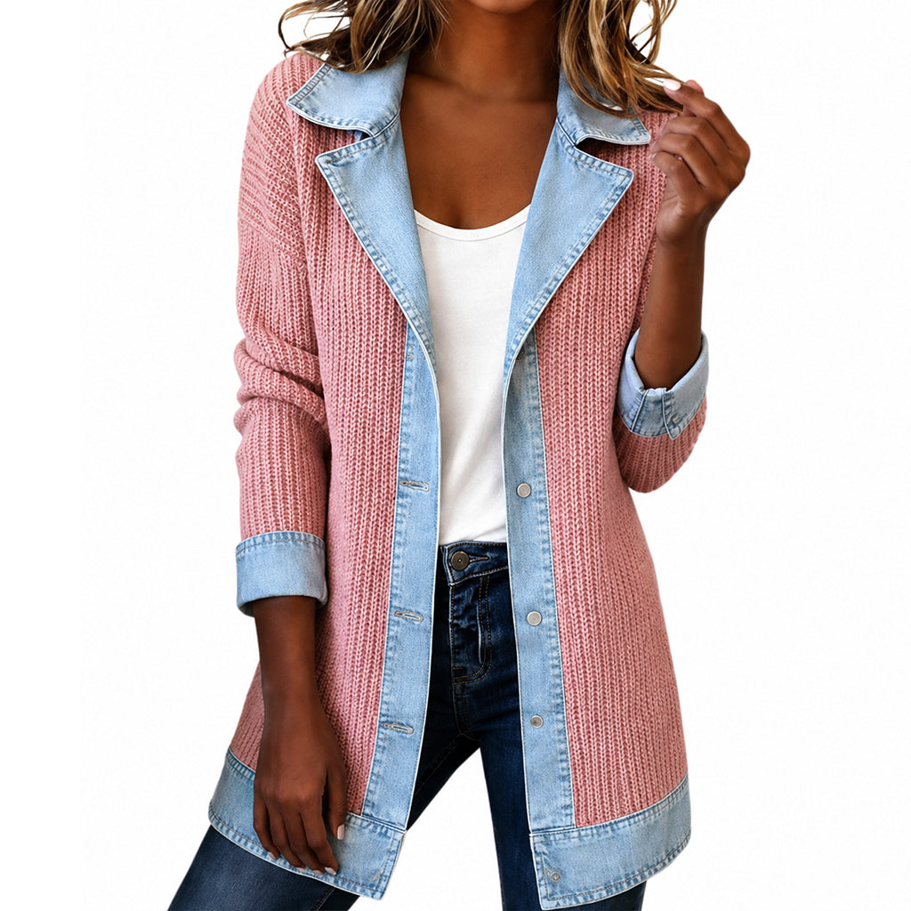 🔥Heißer Verkauf 60% Rabatt🧥Gerippte Strickjacke mit Deni - Lässiger Chic für jeden Tag🎁