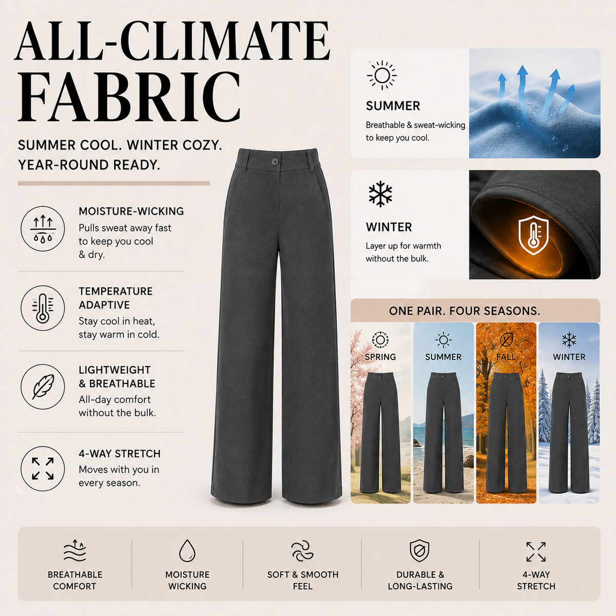 Women's High Waist Business Casual Pants - Loose Fit Work Trousers with Pockets