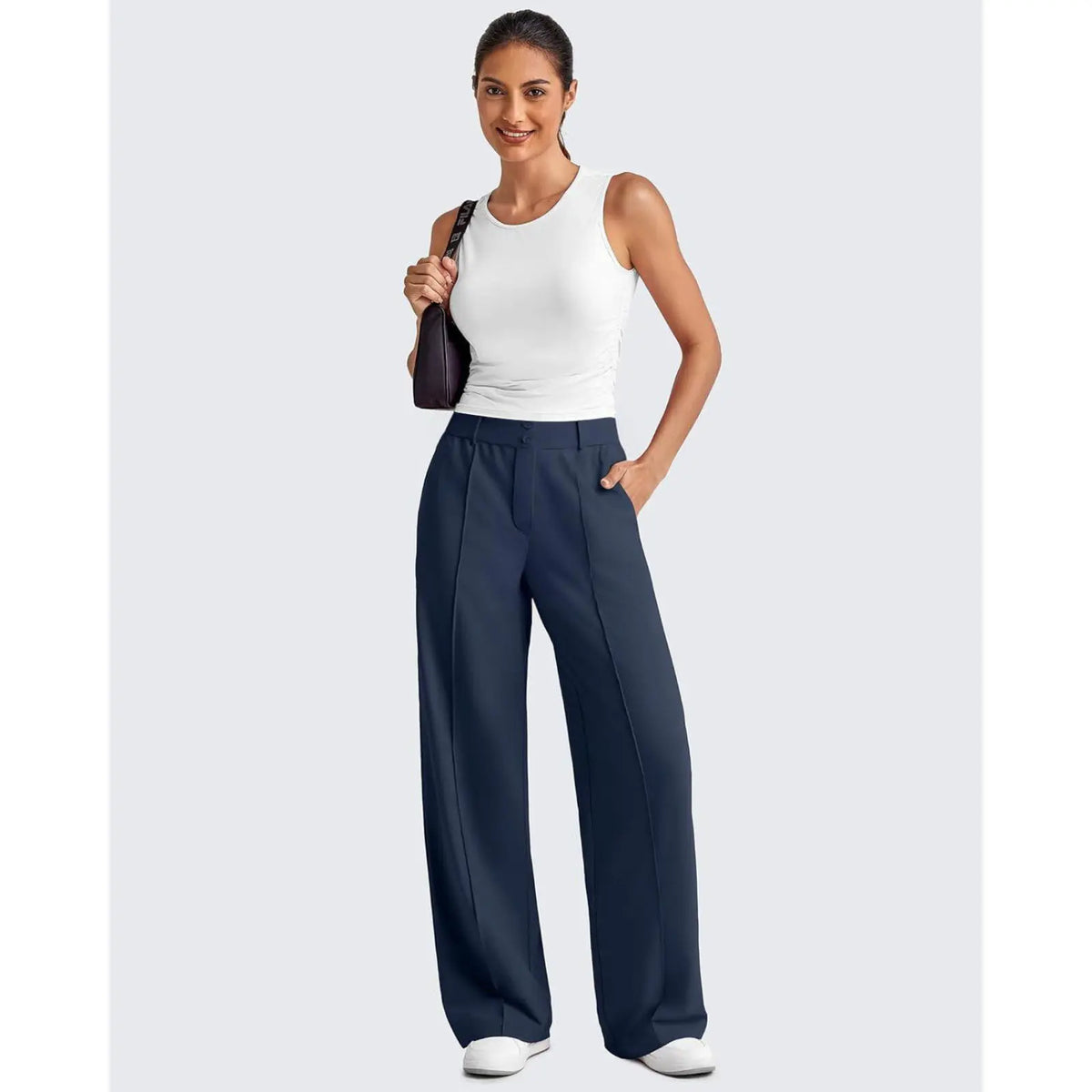 🔥 Letzter Tag: 90 % Rabatt 🔥 Damen-Yogahose mit geradem Bein aus Ponte-Stoff und praktischen Taschen