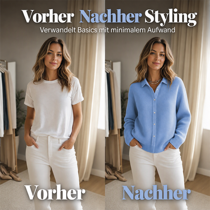 Strickpullover mit Kragen und Knöpfen für Damen