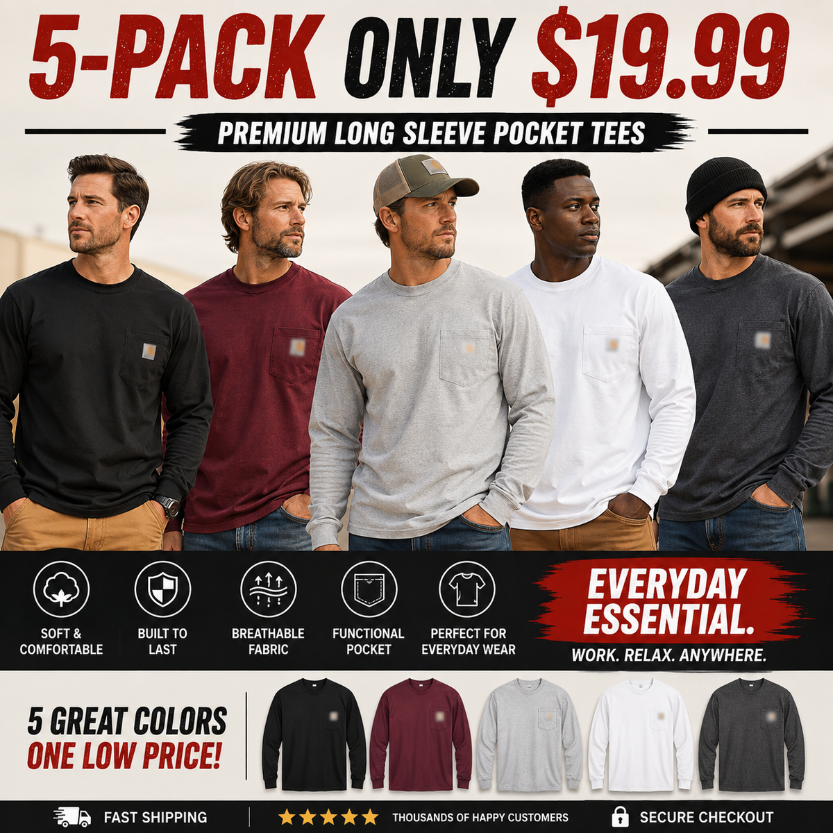 🔥CHT Men's K87 Workwear Loose Fit Heavyweight Short-Sleeve Pocket T-Shirt
