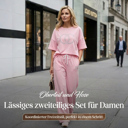Damen-Freizeitset mit Strassdetails – Shirt & Hose, 2-teilig