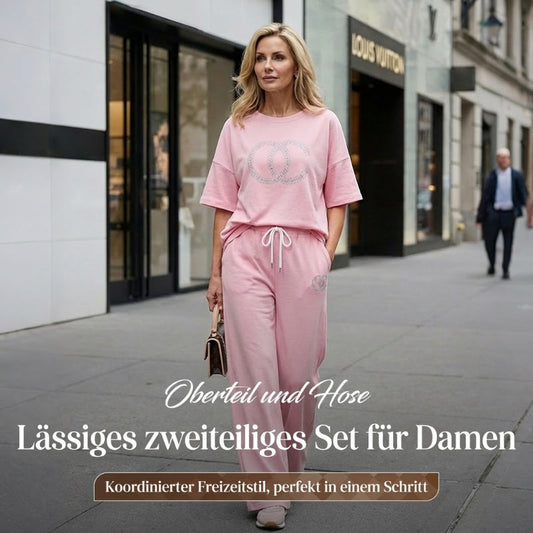 Damen-Freizeitset mit Strassdetails – Shirt & Hose, 2-teilig