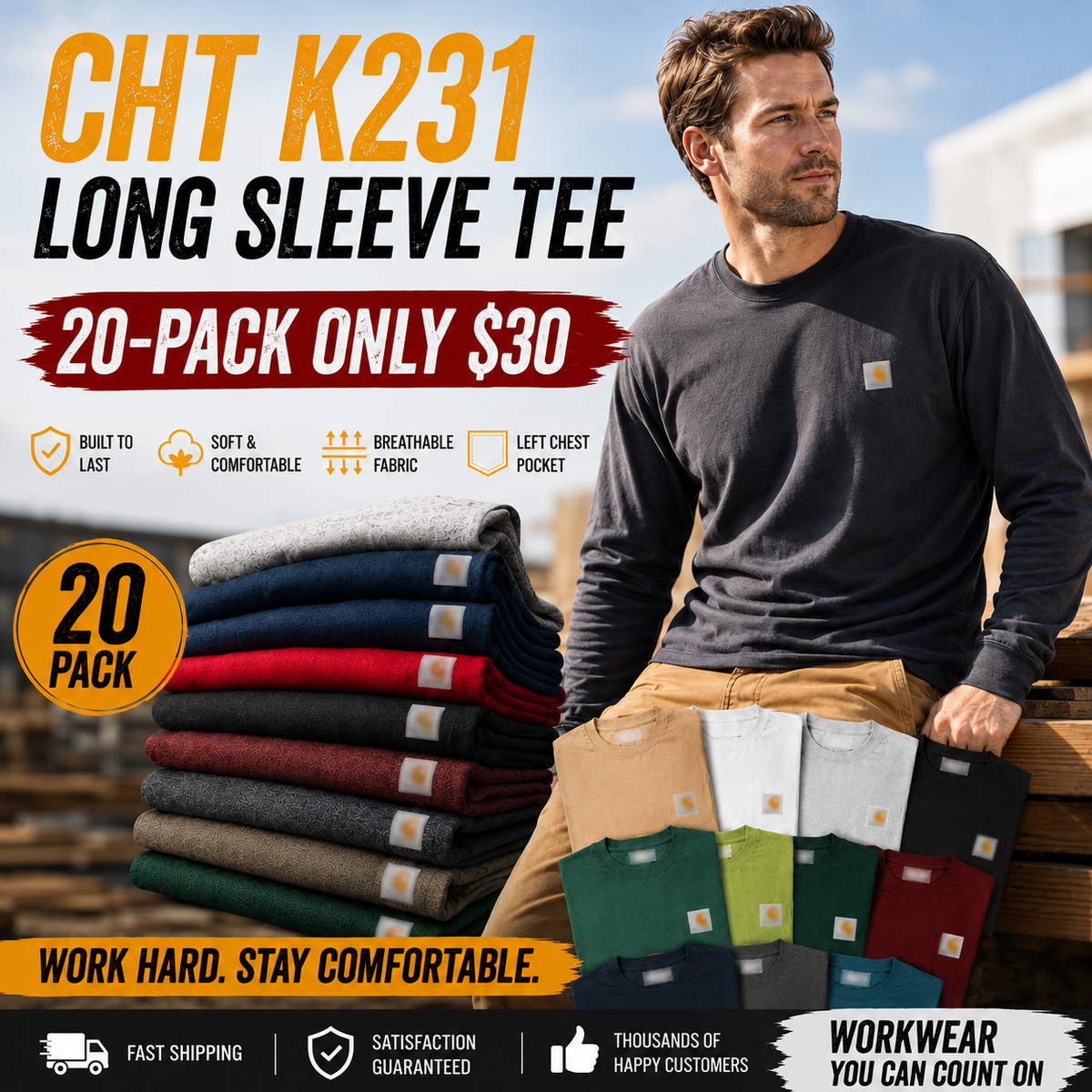🔥CHT Men's K87 Workwear Loose Fit Heavyweight Short-Sleeve Pocket T-Shirt