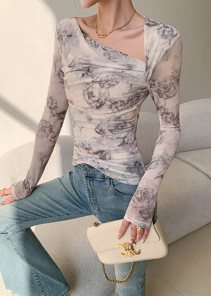 2026 Slim Sloping Shoulder Printed Long Sleeved T-Shirt