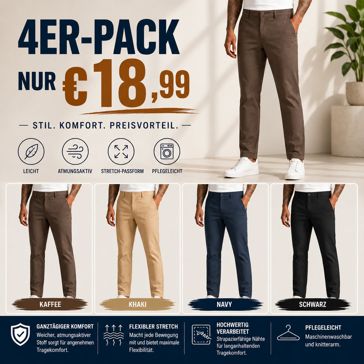 Herren-Golfhosen mit Stretch und geradem Bein