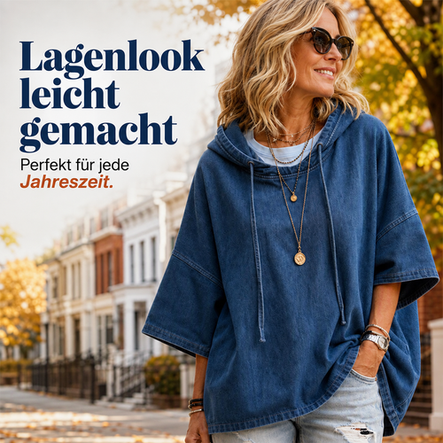 Lässiger, weit geschnittener Jeans-Kapuzenpullover für Damen