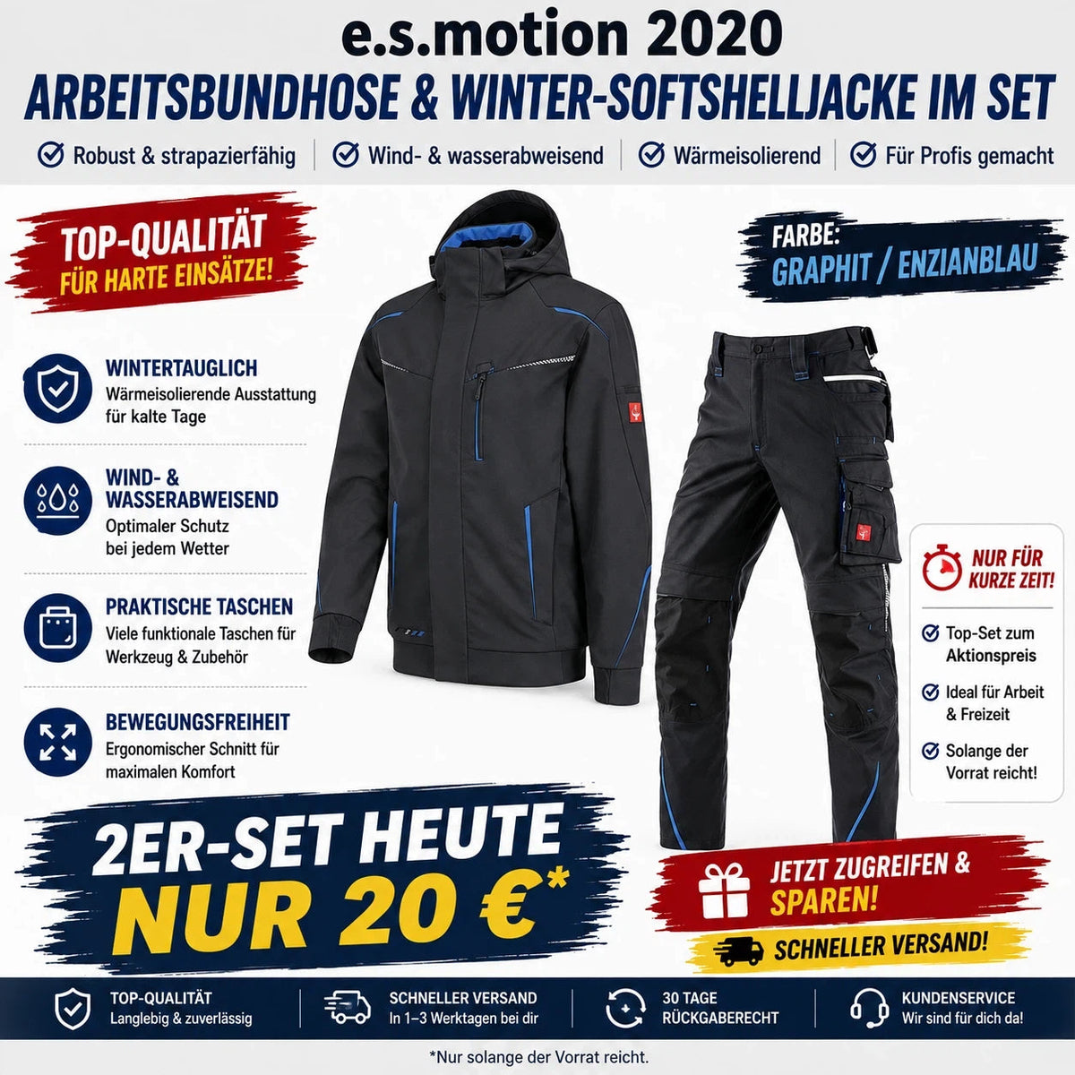 ☀️ WINTER-SALE IM SOMMER ❄️ Softshelljacke × Bundhose e.s.motion 2026 Set