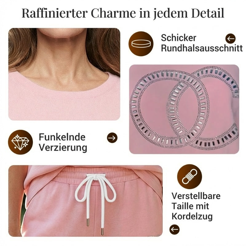 Damen-Freizeitset mit Strassdetails – Shirt & Hose, 2-teilig