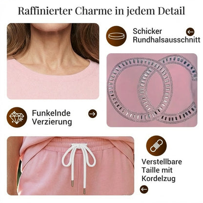 Damen-Freizeitset mit Strassdetails – Shirt & Hose, 2-teilig