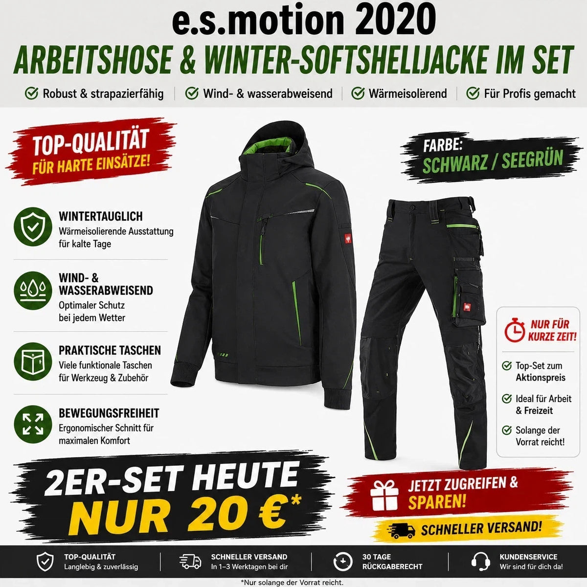 ☀️ WINTER-SALE IM SOMMER ❄️ Softshelljacke × Bundhose e.s.motion 2026 Set