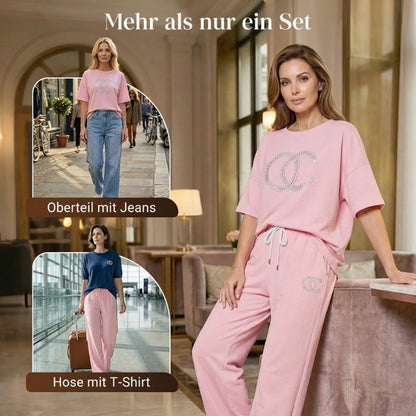 Damen-Freizeitset mit Strassdetails – Shirt & Hose, 2-teilig