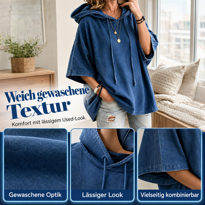 Lässiger, weit geschnittener Jeans-Kapuzenpullover für Damen