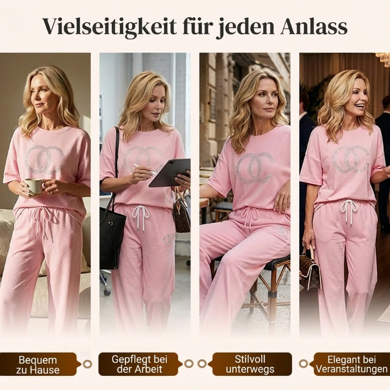 Damen-Freizeitset mit Strassdetails – Shirt & Hose, 2-teilig