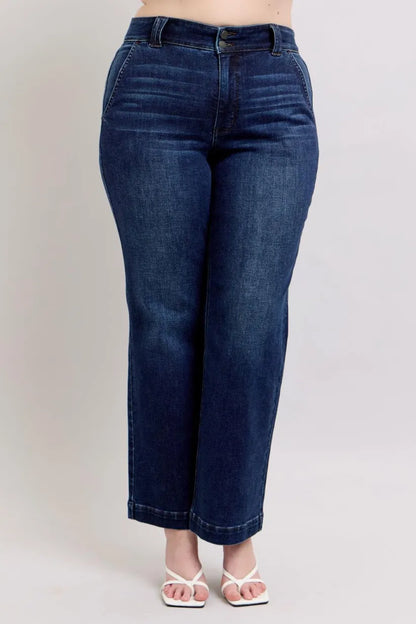 High-Waist-Jeans mit Doppelknopf und weitem Bein