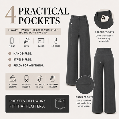 Women's High Waist Business Casual Pants - Loose Fit Work Trousers with Pockets