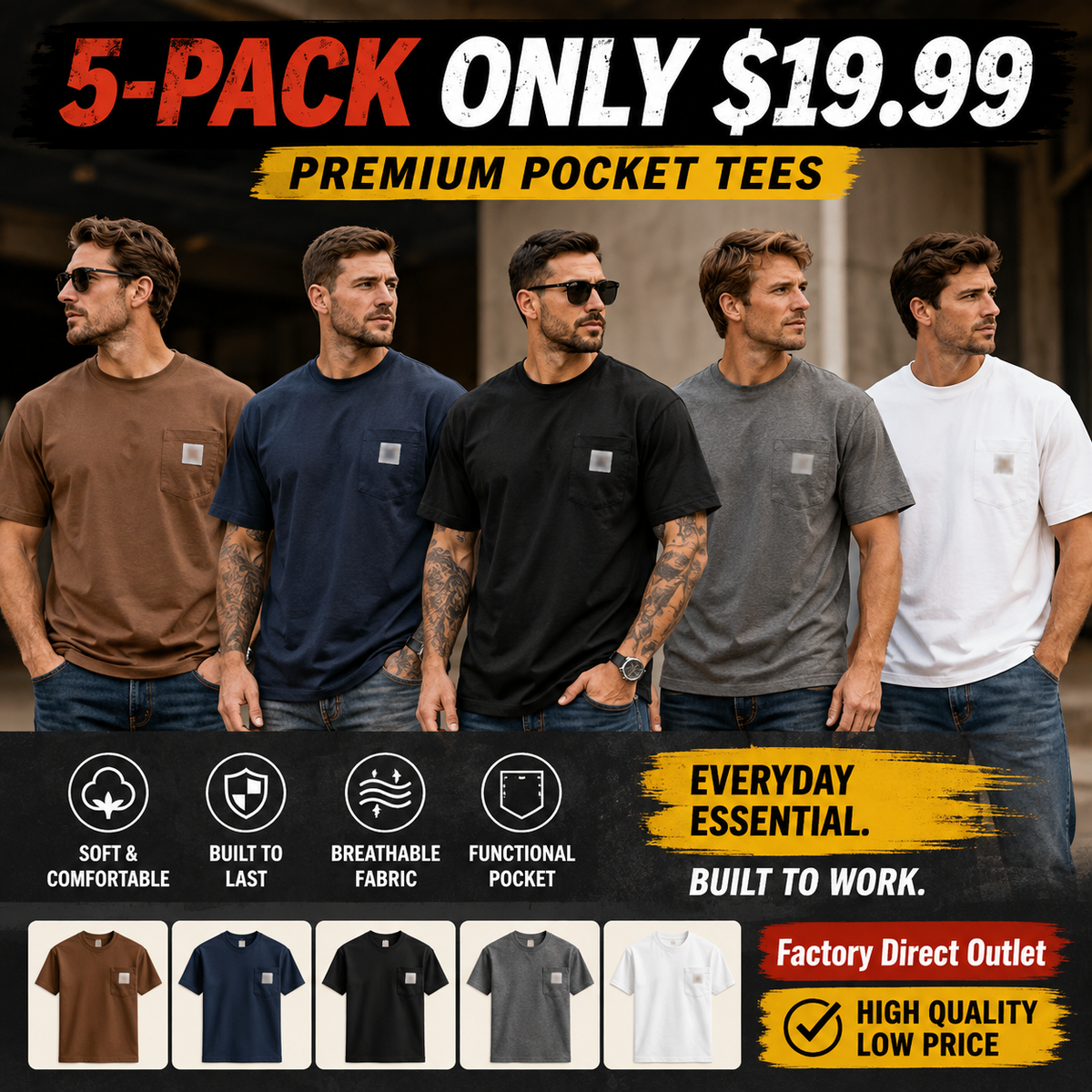🔥CHT Men's K87 Workwear Loose Fit Heavyweight Short-Sleeve Pocket T-Shirt