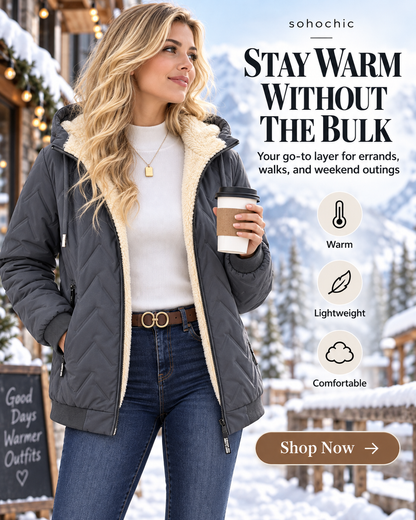 Women’s Winter Fleece-Lined Hooded Jacket – Warm Lightweight Windproof Casual Coat for Outdoor & Everyday Wear