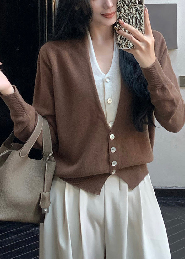 Art Brown Patchwork Wool Knit Piece Cardigans