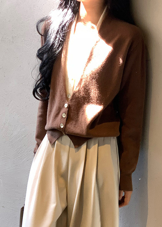 Art Brown Patchwork Wool Knit Piece Cardigans