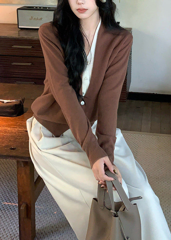 Art Brown Patchwork Wool Knit Piece Cardigans