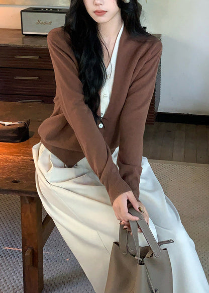 Art Brown Patchwork Wool Knit Piece Cardigans
