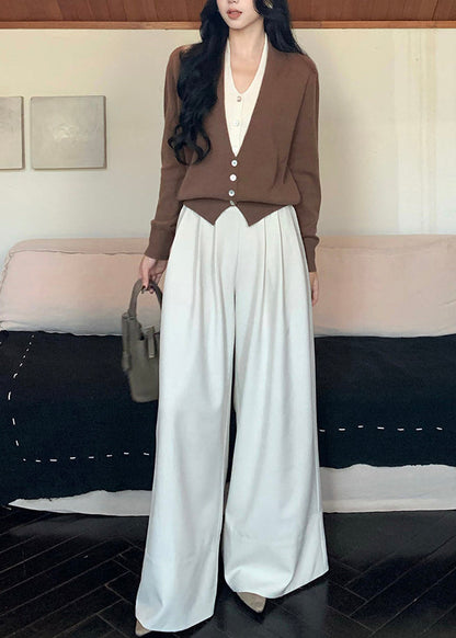 Art Brown Patchwork Wool Knit Piece Cardigans