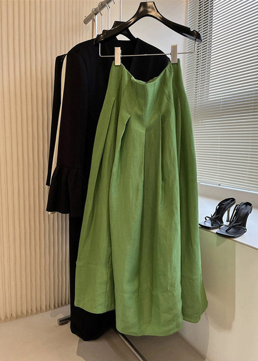 Beautiful Green High Waist Wrinkled Cotton Skirt