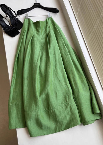 Beautiful Green High Waist Wrinkled Cotton Skirt