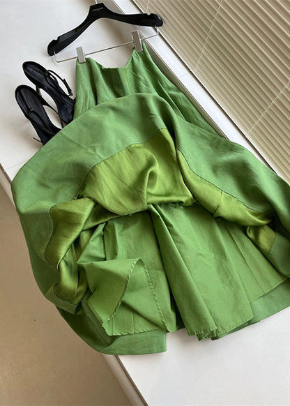 Beautiful Green High Waist Wrinkled Cotton Skirt
