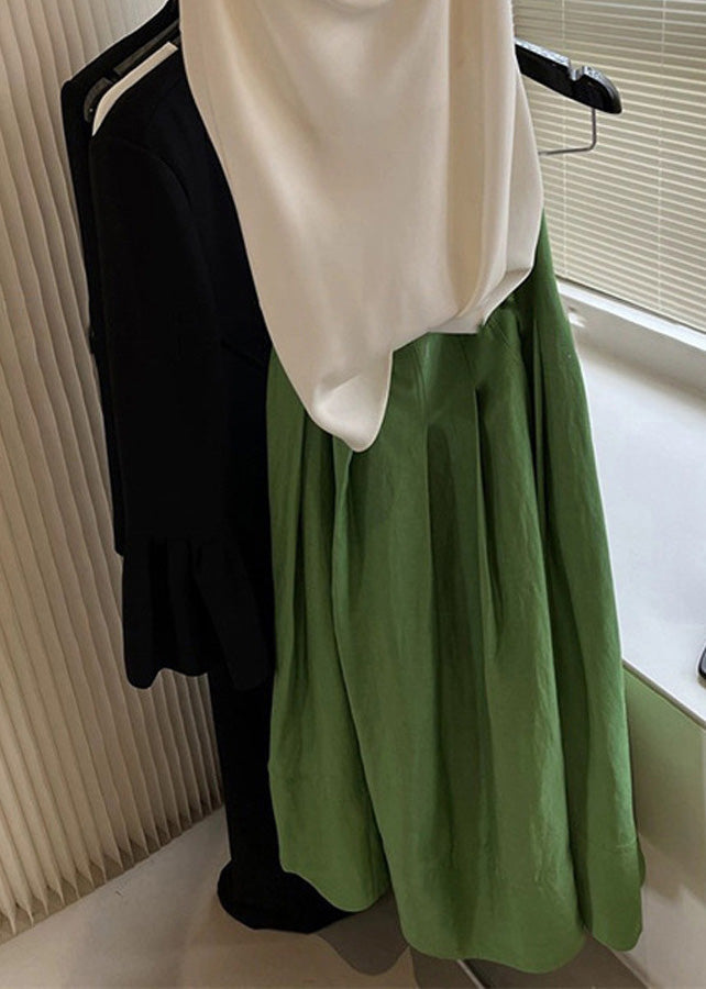 Beautiful Green High Waist Wrinkled Cotton Skirt