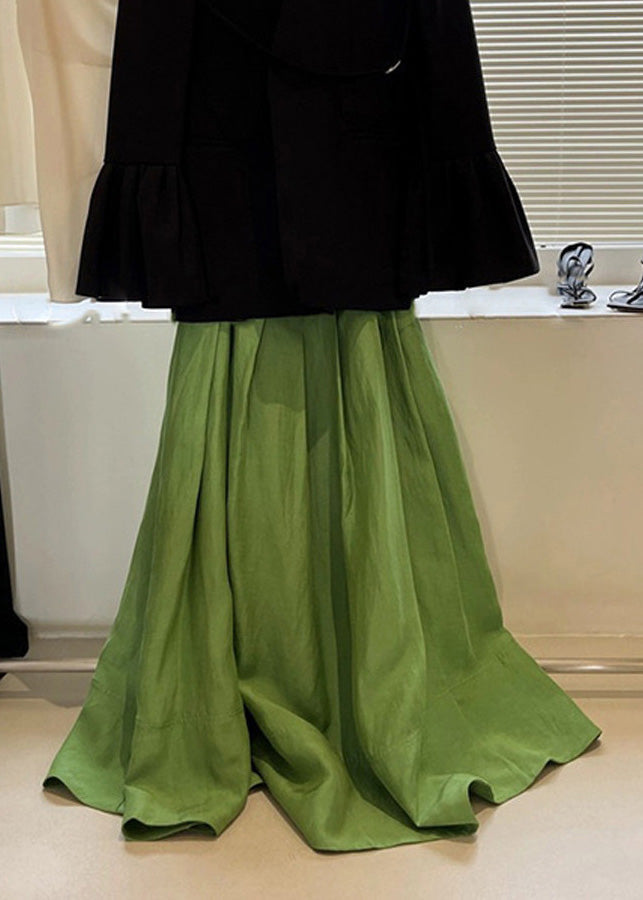 Beautiful Green High Waist Wrinkled Cotton Skirt