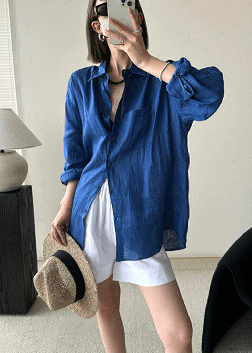 Boho Blue Oversized Cotton Upf 50+ Shirt