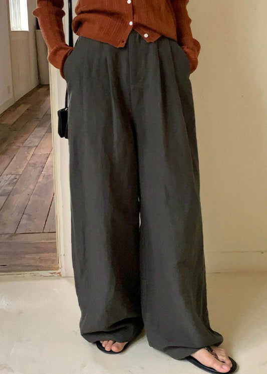 Boho Tea Green Elastic Waist Cotton Straight Pants