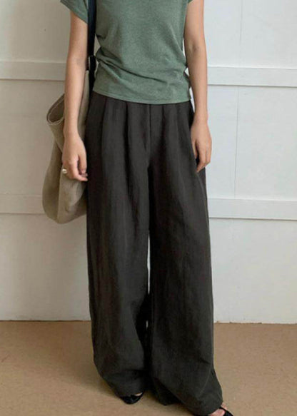 Boho Tea Green Elastic Waist Cotton Straight Pants