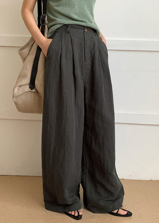 Boho Tea Green Elastic Waist Cotton Straight Pants