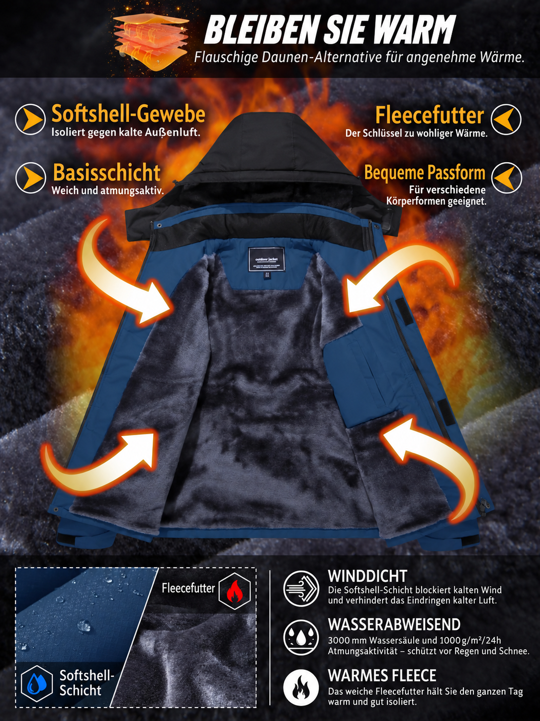 🔥 BESTSELLER  | Herren-Outdoorjacke mit Fleecefutter