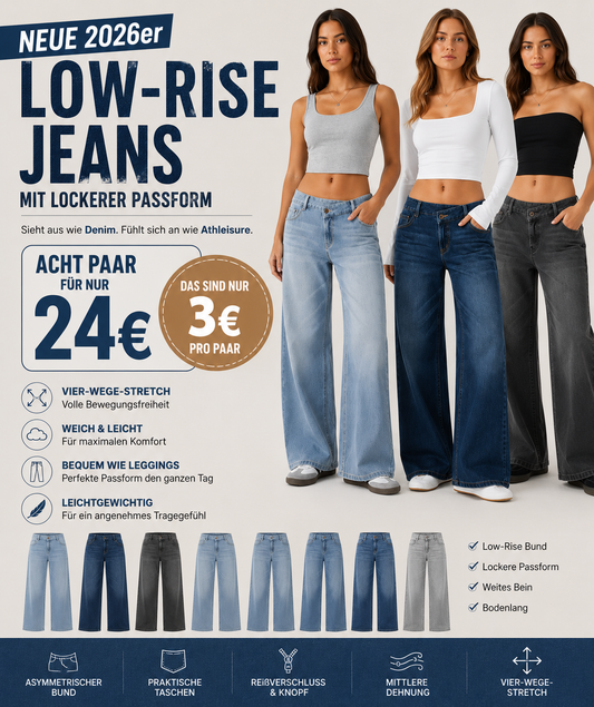Baggy Jeans Low Rise mit Knopf und Reißverschluss, mehreren Taschen, weitem Bein