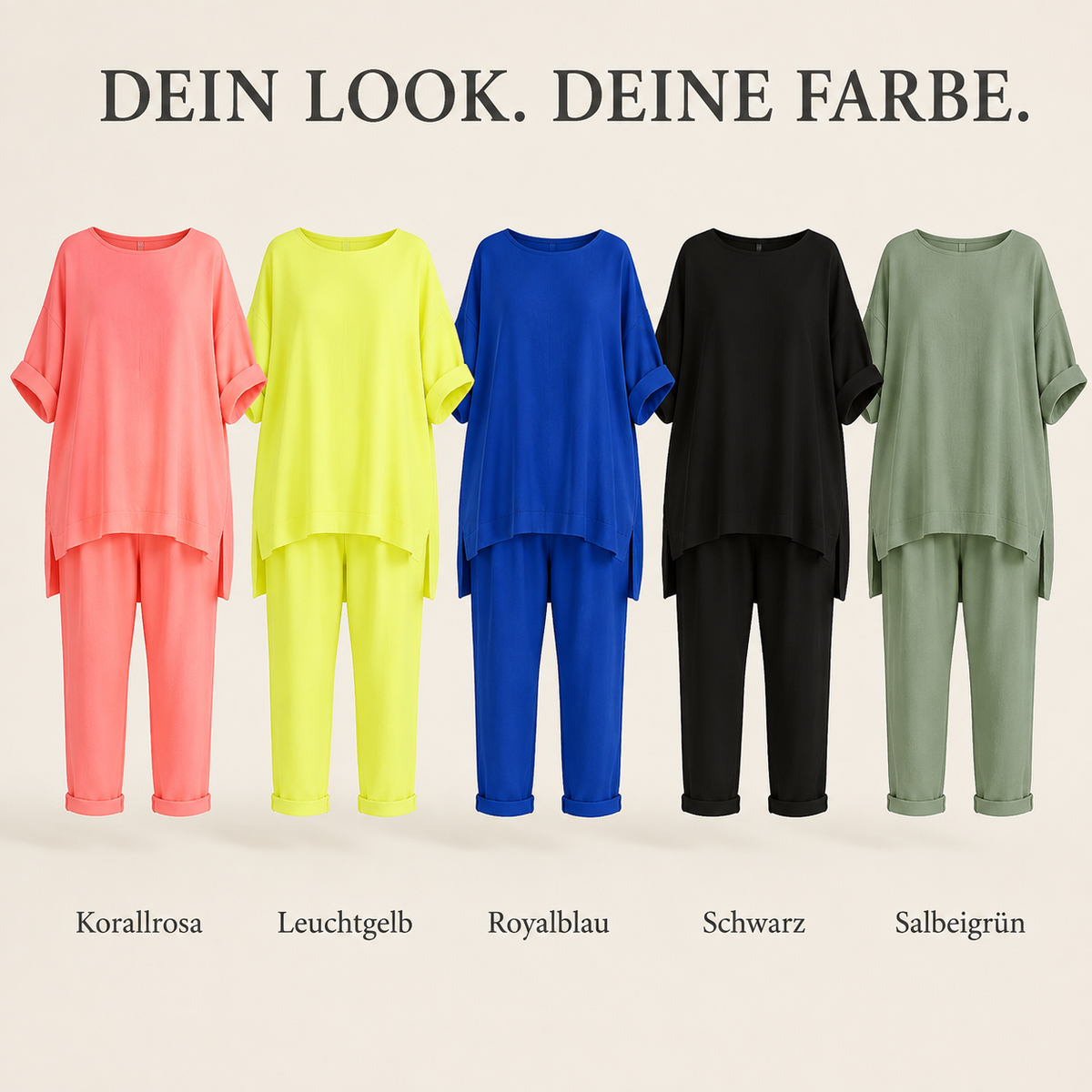 Damen Freizeit-Zweiteiler mit Oversize-Tunika und 7/8-Hose