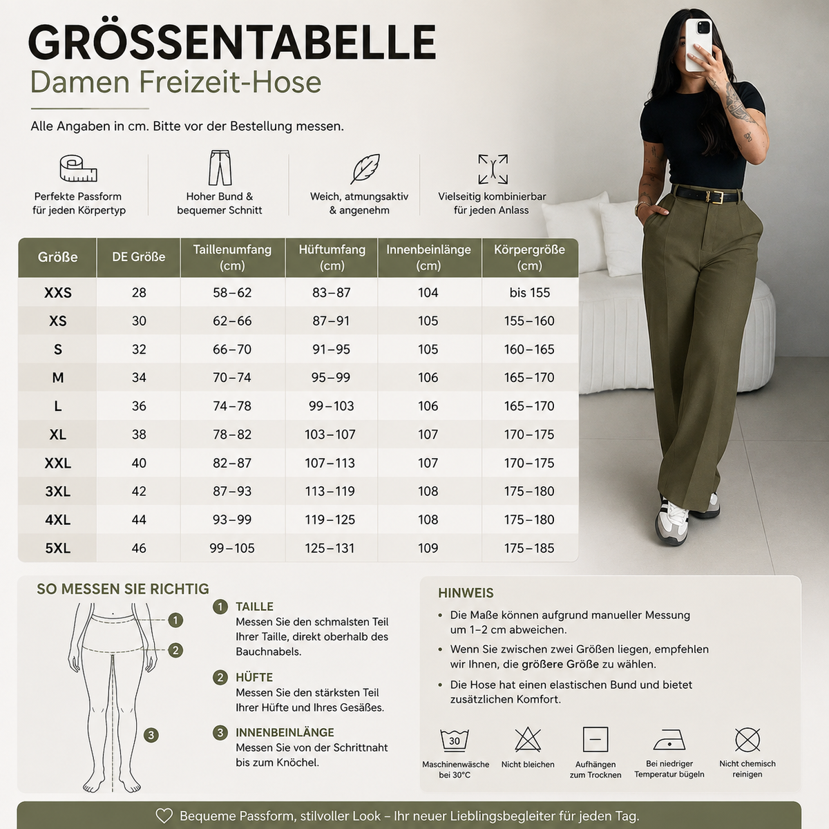 Damen-Hose mit hohem Bund und geradem Bein – fließende, elegante Anzughose mit lässigem Schnitt, für Büro und Alltag, mit figurformendem Effekt