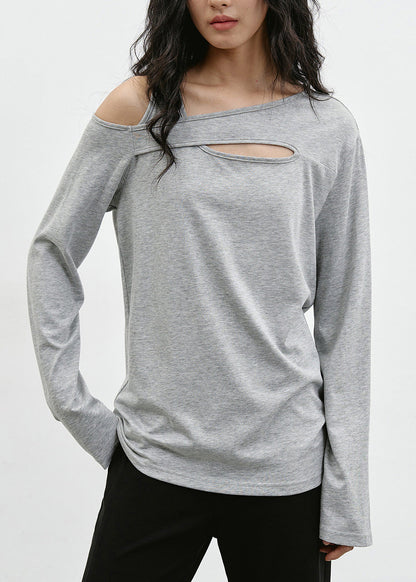Black Cold Shoulder Patchwork Cotton T Shirt