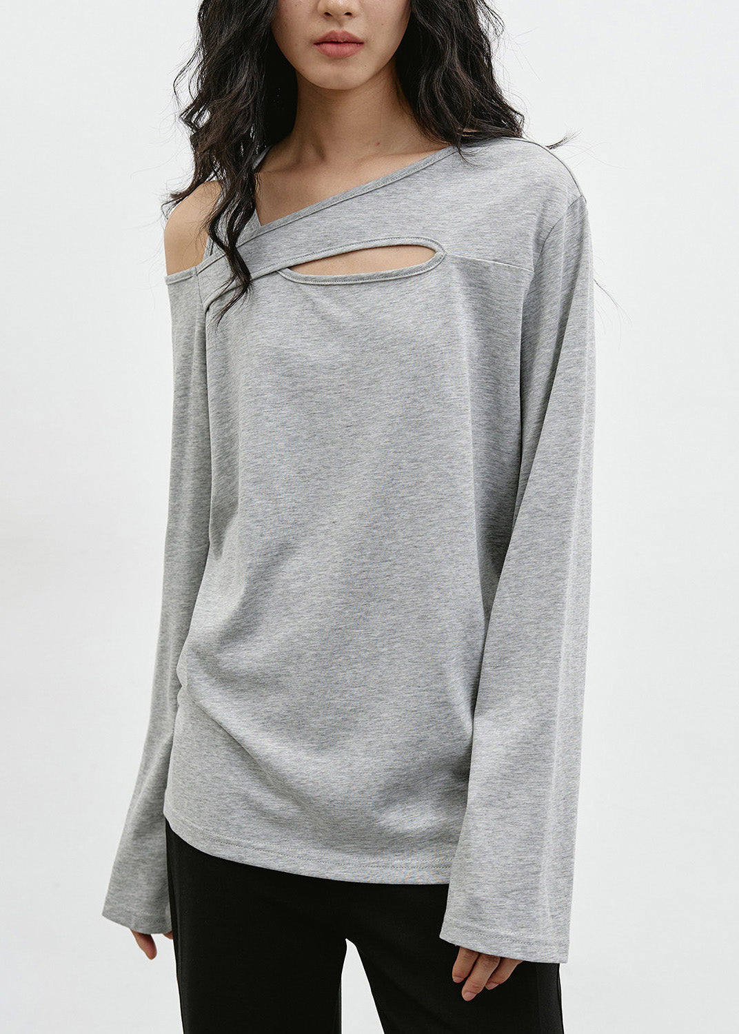 Black Cold Shoulder Patchwork Cotton T Shirt